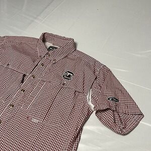 Drake South Carolina Gamecocks Fishing Shirt Mens M Red Gingham Check Vented